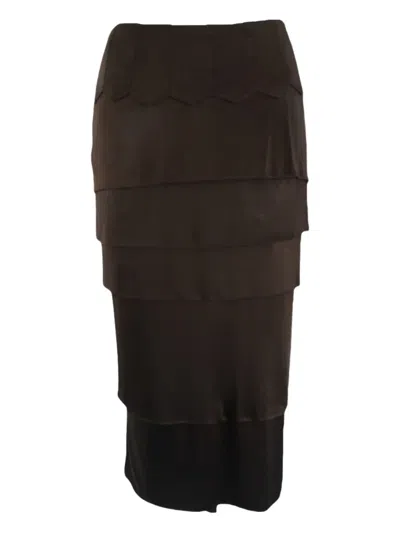 Pre-owned Saint Laurent Tiered Skirt In Brown