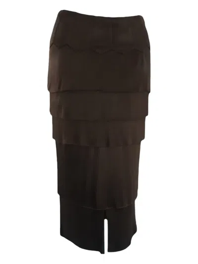 Pre-owned Saint Laurent Tiered Skirt In Brown