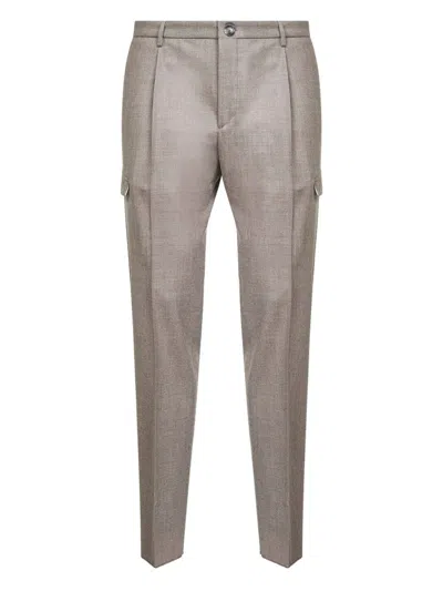 Tagliatore Brown Stretch Virgin Wool Lang Cargo Trousers In Gray