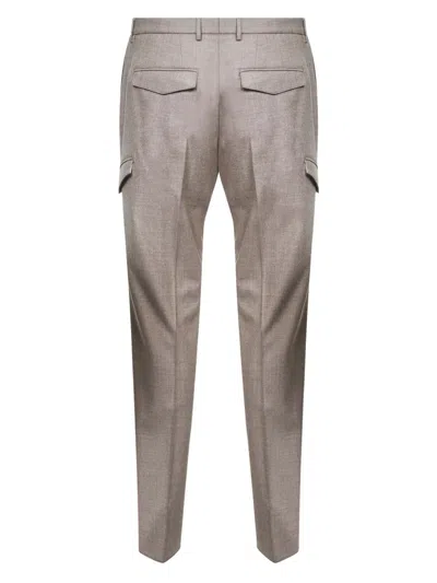 Tagliatore Brown Stretch Virgin Wool Lang Cargo Trousers In Gray