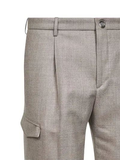 Tagliatore Brown Stretch Virgin Wool Lang Cargo Trousers In Gray