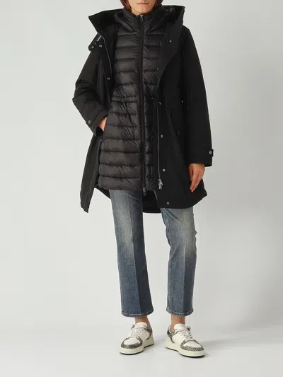 Woolrich Hooded Coat With Adjustable Cuffs And Drawstring Waist In Multi