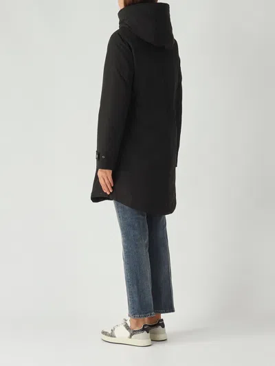 Woolrich Hooded Coat With Adjustable Cuffs And Drawstring Waist In Multi