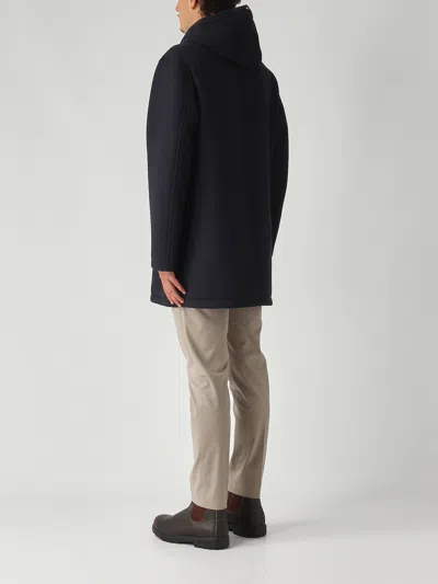 Herno Long Scuba Jacket With Hood And Side Zip Pockets In Blue