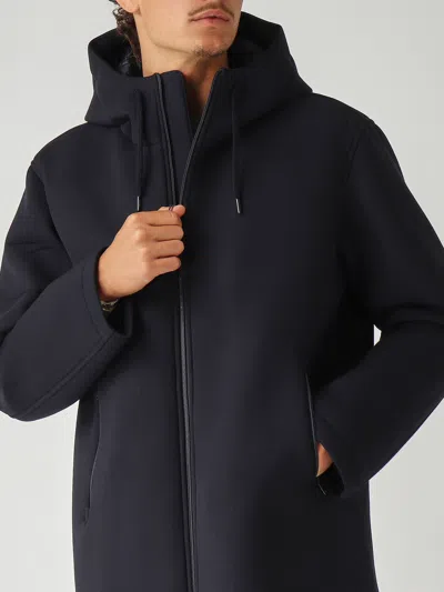 Herno Long Scuba Jacket With Hood And Side Zip Pockets In Blue