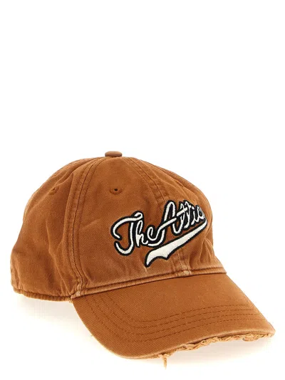 Attico Logo-embroidered Frayed-edge Hat In Brown