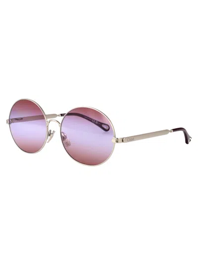 Chloé Silver-silver-red Metal Sunglasses In Metallic