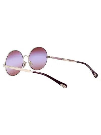 Chloé Silver-silver-red Metal Sunglasses In Metallic