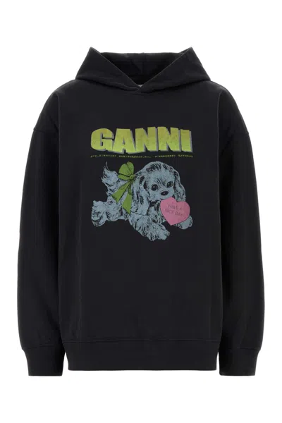 Ganni Graphite Cotton Sweatshirt In Black