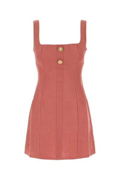 Le Kasha Dark Pink Linen Mini Dress In Animal Print