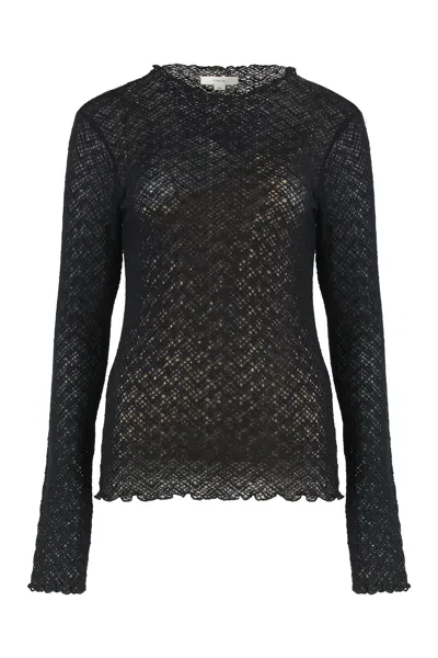 Vince Top Long-sleeved Diamond In Lace In Black