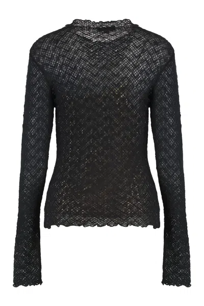 Vince Top Long-sleeved Diamond In Lace In Black