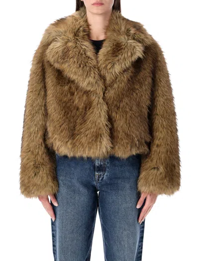 Stand Studio Samara Fox Effect Faux Fur Jacket In Brown