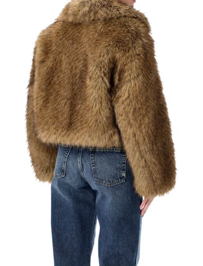 Stand Studio Samara Fox Effect Faux Fur Jacket In Brown