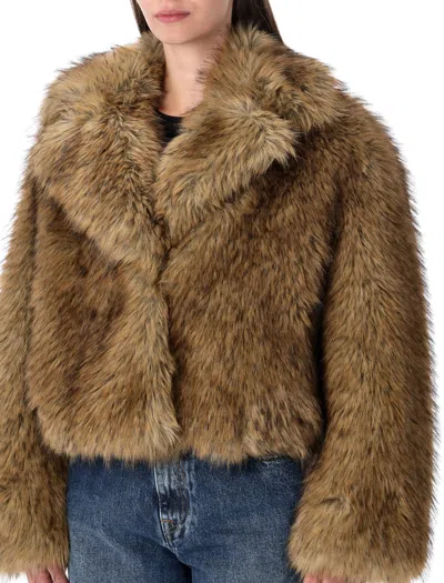 Stand Studio Samara Fox Effect Faux Fur Jacket In Brown