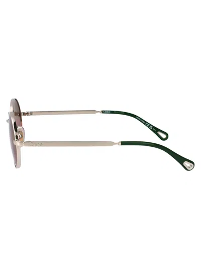 Chloé Silver-silver-green Metal Sunglasses In Multi