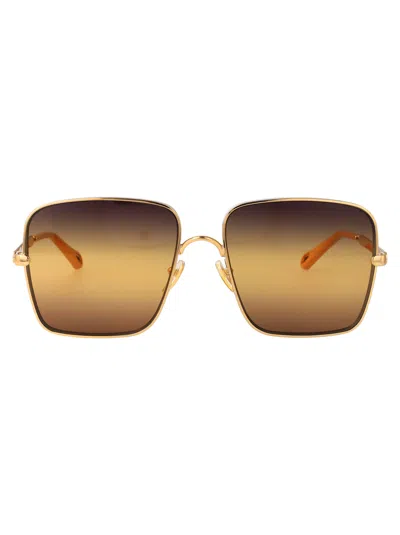 Chloé Gold-gold-yellow Metal Sunglasses In Multi