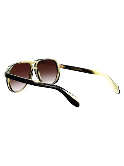 Cutler And Gross Black On Horn Acetate Sunglasses In Black