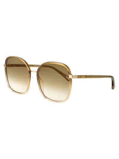 Chloé Beige-yellow-green Bio Injection Sunglasses In Burgundy