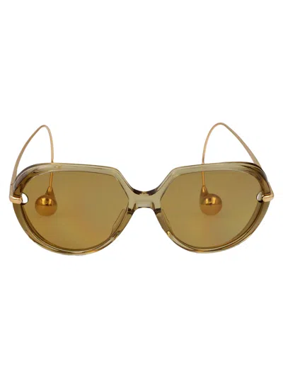 Bottega Veneta Yellow-gold-brown Recycled Acetate Sunglasses In Brown
