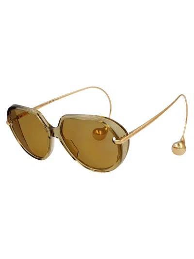 Bottega Veneta Yellow-gold-brown Recycled Acetate Sunglasses In Brown