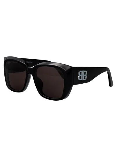 Balenciaga Black-black-grey Recycled Acetate Sunglasses In Black