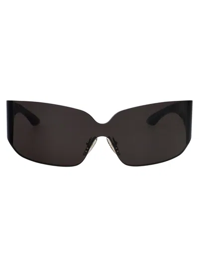 Balenciaga Grey-grey-grey Nylon Sunglasses In Black