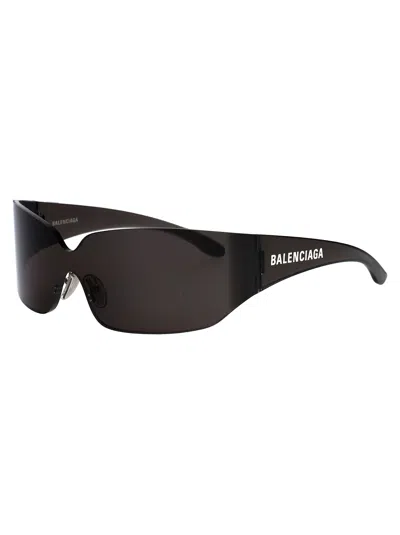 Balenciaga Grey-grey-grey Nylon Sunglasses In Black