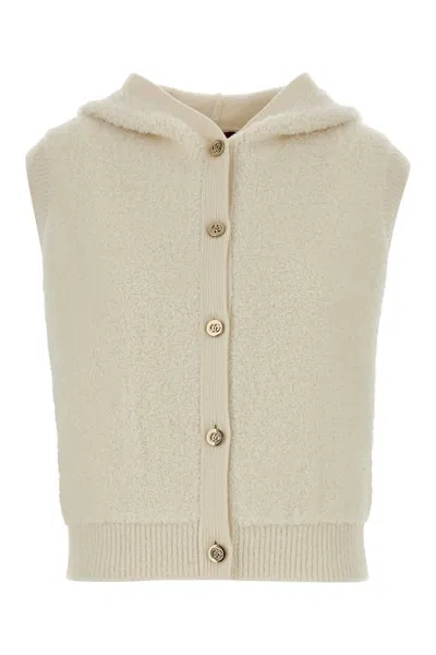 Gucci Stretch Wool Blend Sleeveless Hooded Vest In White