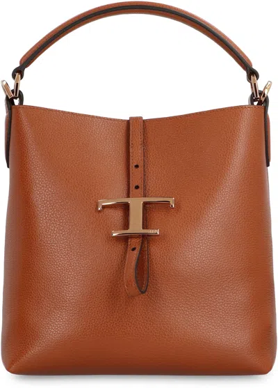 Tod's T Timeless Leather Bucket Bag In Brown