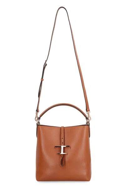 Tod's T Timeless Leather Bucket Bag In Brown