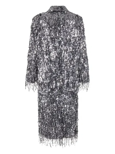 Isabelle Blanche Fringed Sequinned Coat In Silver