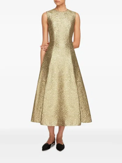 Emilia Wickstead Mara Textured Sleeveless Midi Dress In Gold