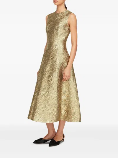 Emilia Wickstead Mara Textured Sleeveless Midi Dress In Gold