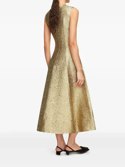 Emilia Wickstead Mara Textured Sleeveless Midi Dress In Gold