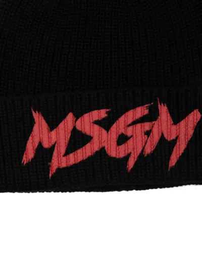 Msgm Embroidered Beanie In Black