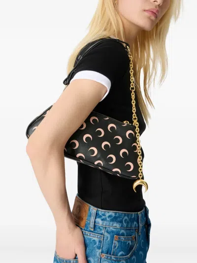 Marine Serre Crescent Moon Canvas Shoulder Bag In Black