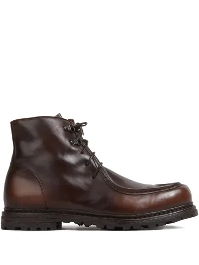 Officine Creative Round-toe Leather Boots In Brown