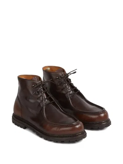 Officine Creative Round-toe Leather Boots In Brown