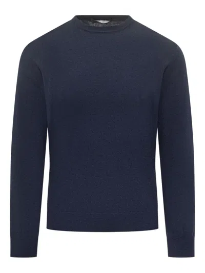 Filippo De Laurentiis Dark Blue Wool Crew Neck Sweater In Blue