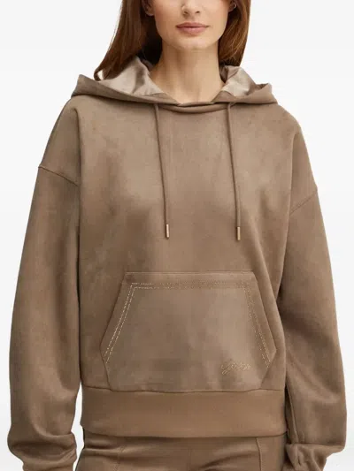 Guess Usa Pocket Drawstring Hoodie In Brown