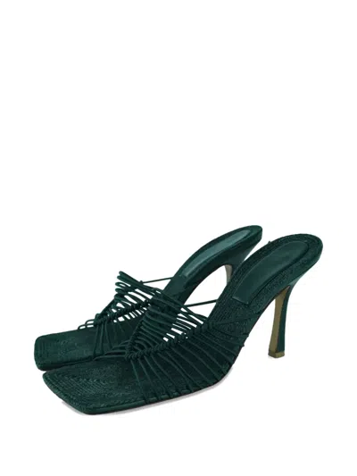 Pre-owned Bottega Veneta 100mm Raffia Heeled Sandals In Green