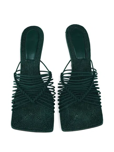 Pre-owned Bottega Veneta 100mm Raffia Heeled Sandals In Green