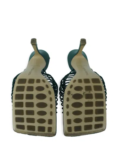 Pre-owned Bottega Veneta 100mm Raffia Heeled Sandals In Green