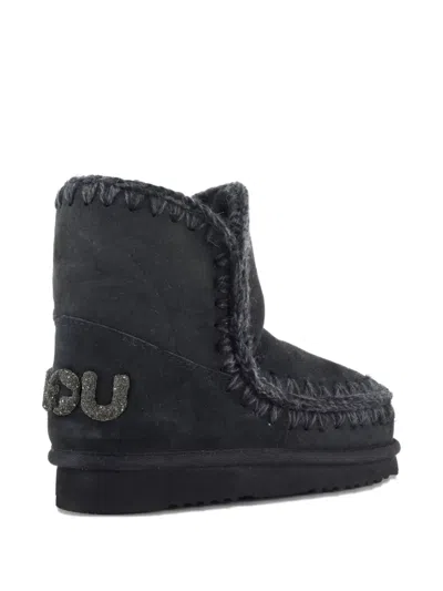 Mou Eskimo 18 Rhinestone Logo Ankle Boots In Black