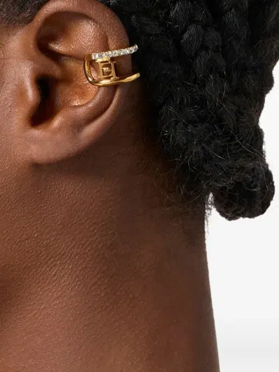 Elisabetta Franchi Crystal Embellished Lobe Model Earrings In Gold