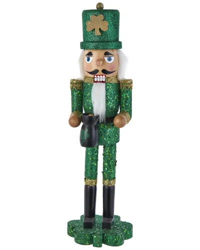 Kurt Adler 15-inch Wooden Irish Nutcracker On Shamrock Base In Green