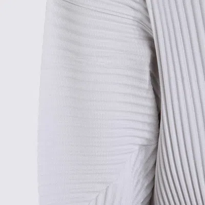 Issey Miyake Long Sleeve Ribbed Turtleneck Top In Gray