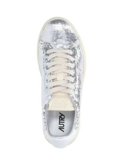 Autry Dallas Low Sparkling Sneakers In Silver And White Sequins Shoes In Multi