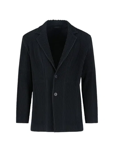 Issey Miyake Minimalist Black Jacket With Cut In Black